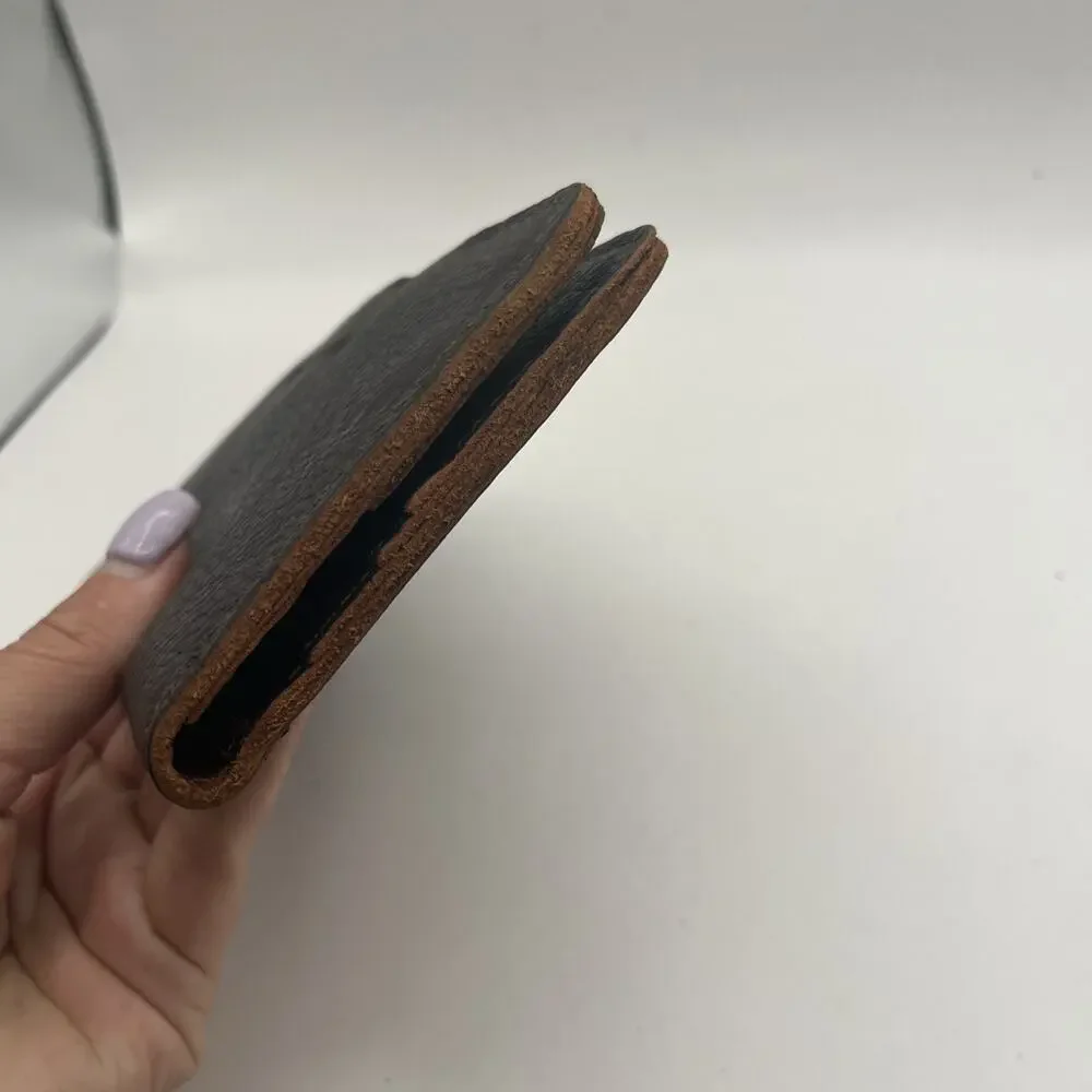 Portland Leather Goods Long Bifold Wallet Brown Leather Snap Closure Organizer